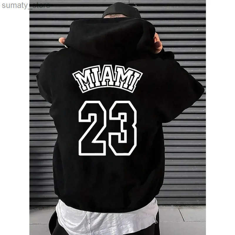 Miami 23 Art Hollow Letter Print Hoodie Men Fleece Warm Hoodie Trendy Casual Clothes Autumn Hip Hop Sportswear Street Pocket Top L250724R2LW