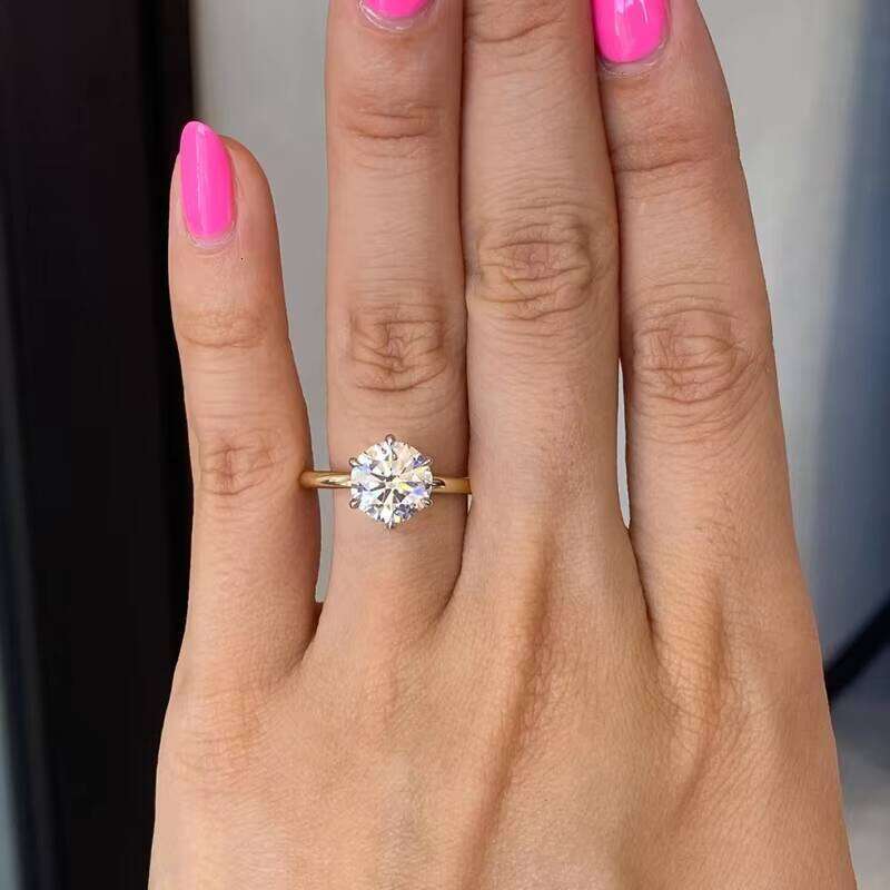 Custom Made Gold Classic Look of 2CT Round GRA Moissanite 6 Prongs 2 Tones Solitaire Ring