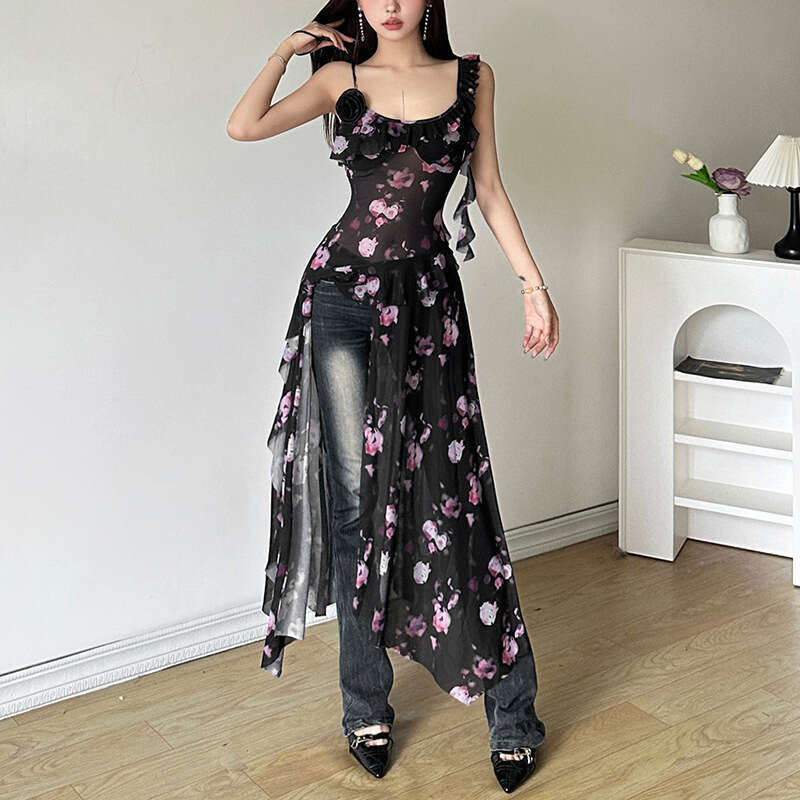 2024 Summer New Women's Solid Color Slim Street Fashion Strap Sleeveless Long Top 7c1