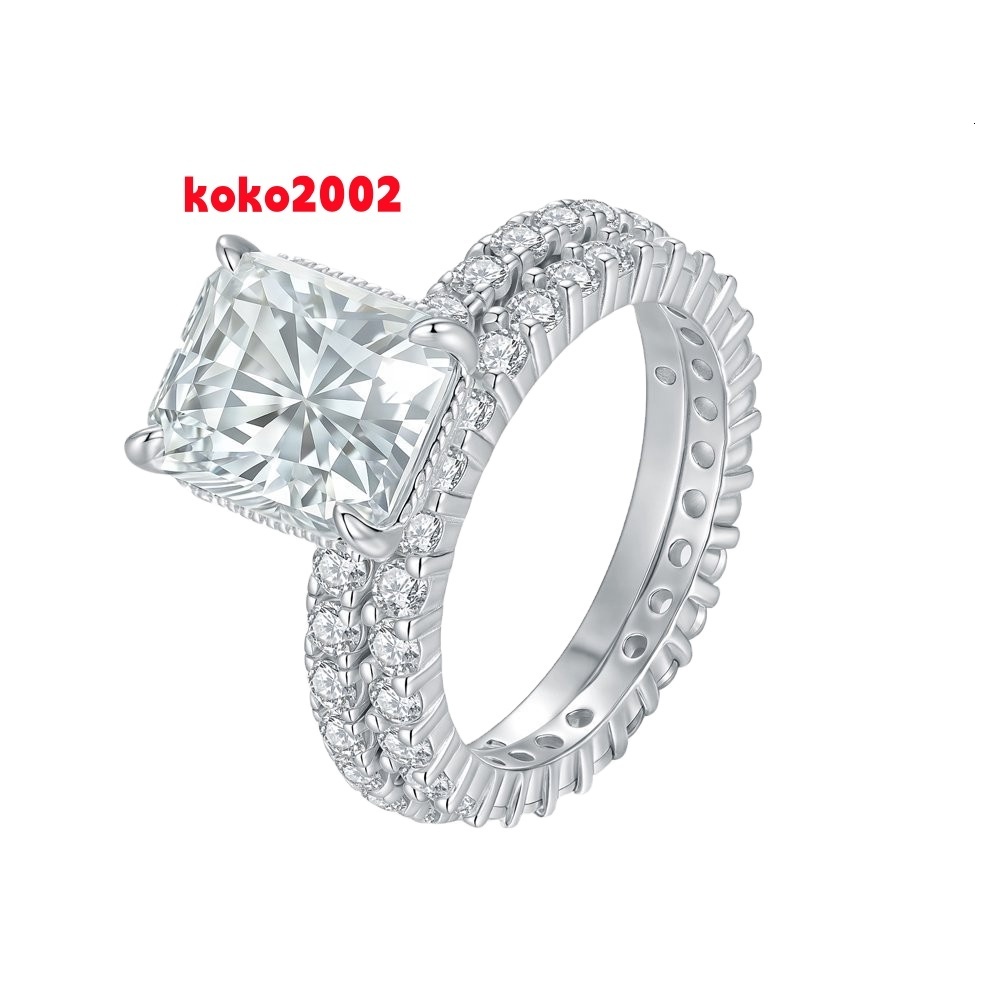 Hot Sale Simulated Diamond Moissanite Ring 925 Sterling Silver White Gold Wedding Ring Set