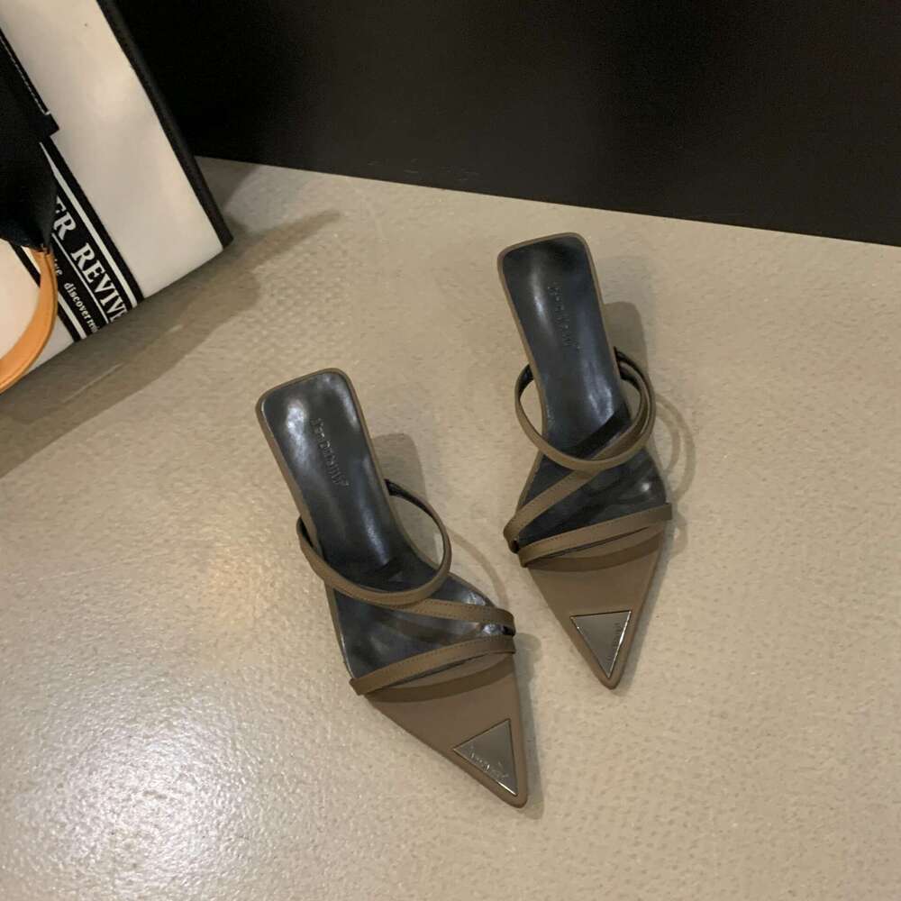 2025 Spring and Autumn New Korean Style Niche Simple Pointed Cross Strap Open Toe Stiletto High Heel Sandals for Women