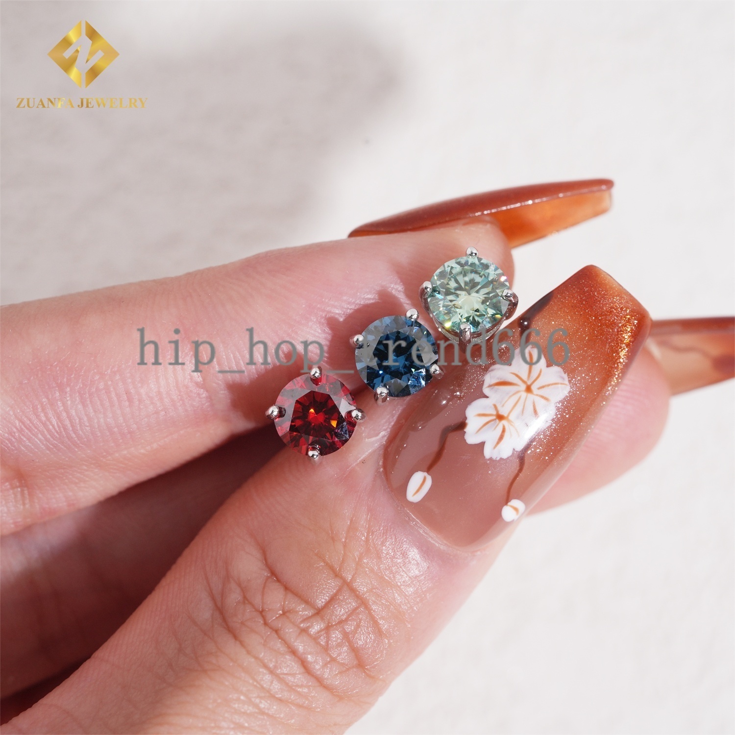 New Stock 12 Color Moissanite Diamond Stud Earring Iced Out 1ct Round Brilliant Cut 925 Silver Hip Hop Earrings