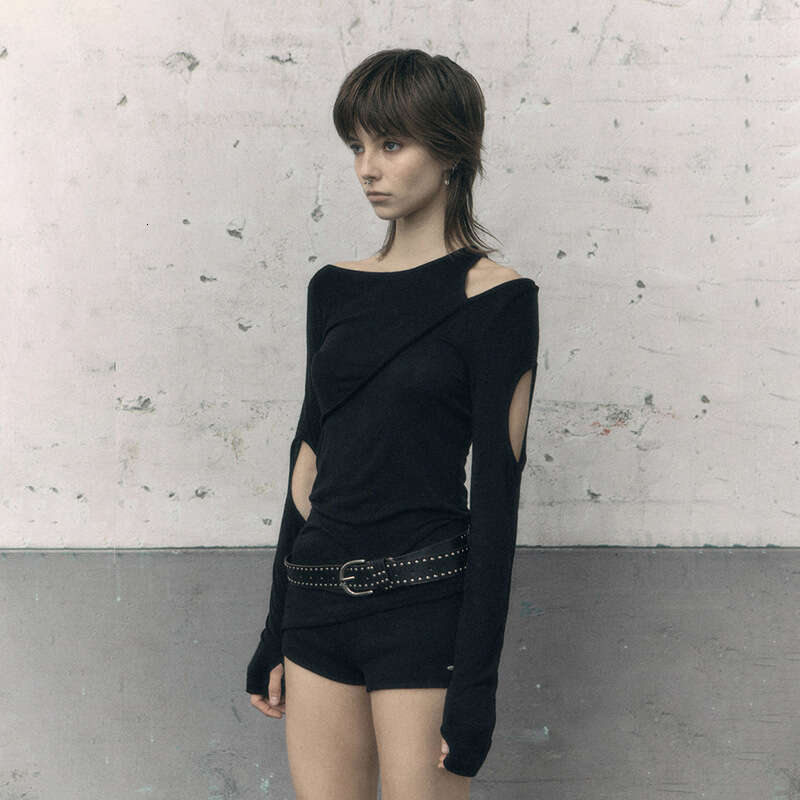 Women's Clothing 2024 WOSH Summer New Street Fashion Solid Color Long Sleeve Slim Off-Shoulder T-Shirt for Women 375