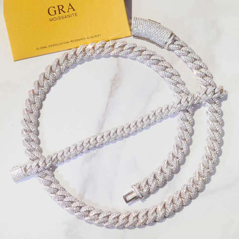 necklace moissanite chain Pendant Full Ice 2rows Solid Sier Moissanite Cuban Link Chain Mans Hip Hop