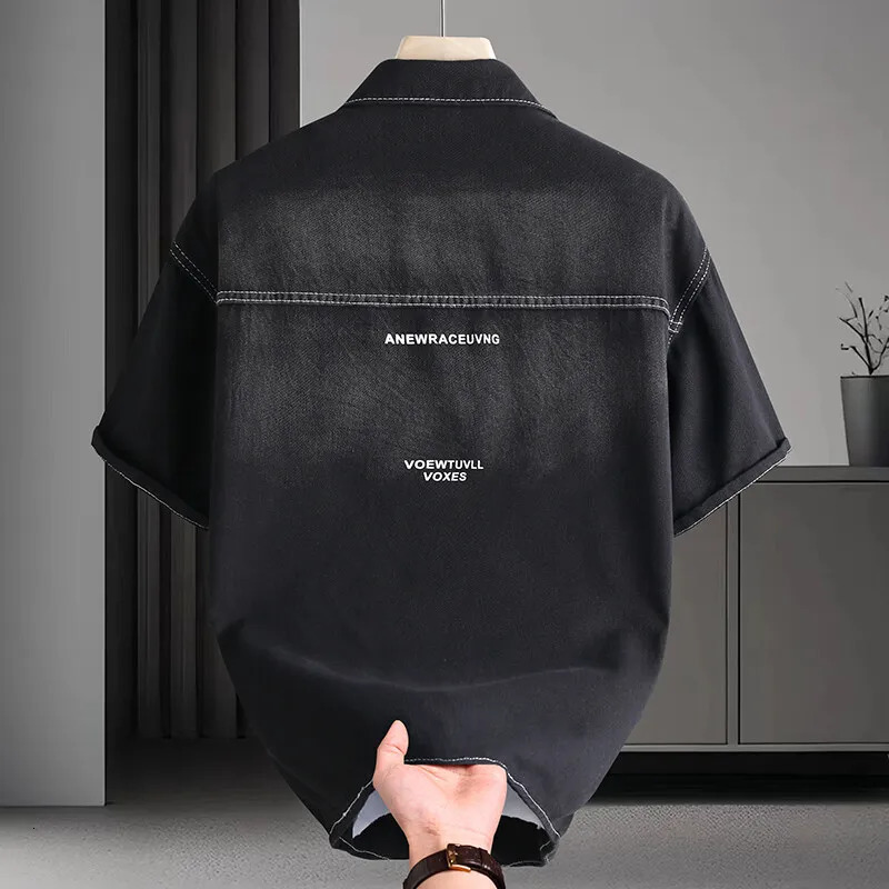 Trendy Mens Solid Denim Shirt Soft Breathable Lapel Collar DoublePocket ShortSleeve Casual Comfortable Top 250725