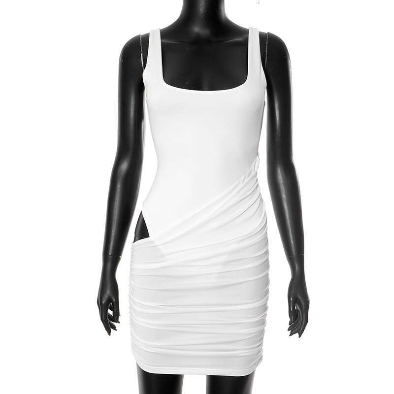 Yds096 Women's Spring And Summer New Solid Color U-Neck Sleeveless Sexy Bodycon Dress B5
