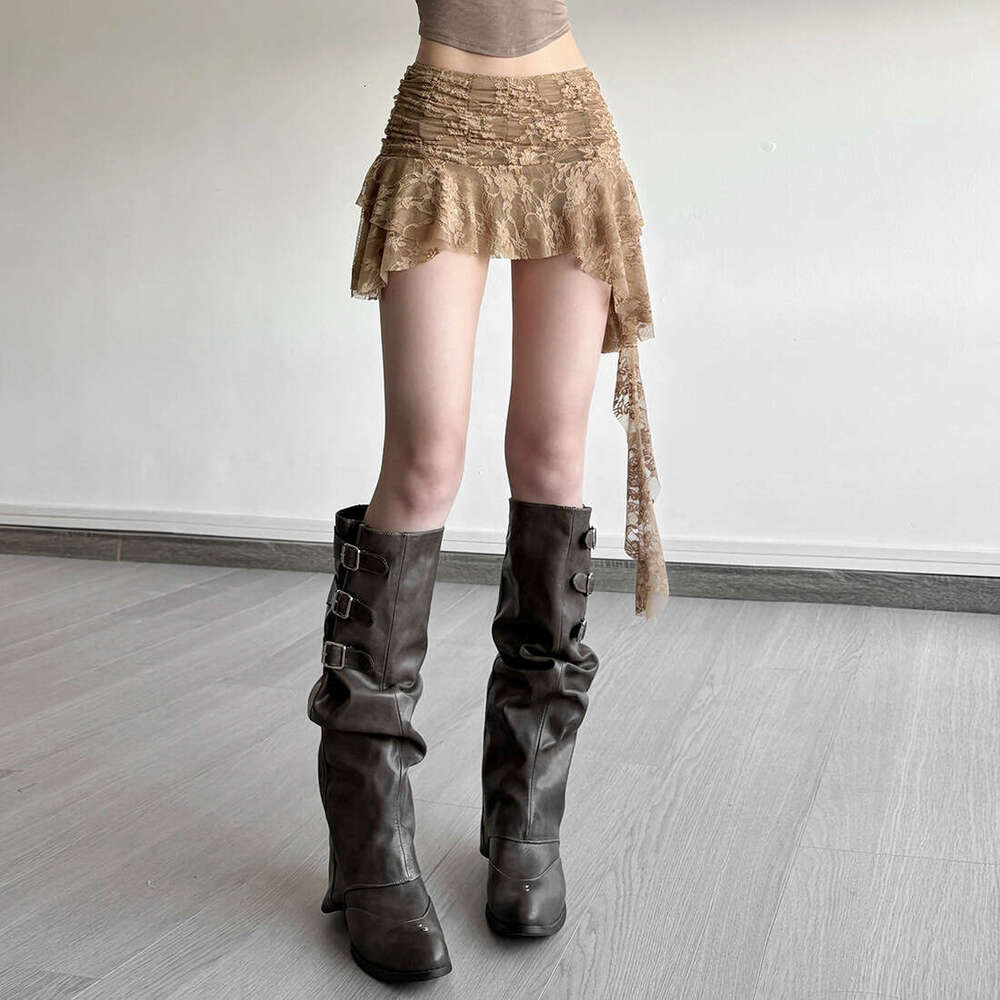 INS Style 2025 Spring New Women's Solid Color Slim Fit Fashion High Waist Lace Mesh Skirt 185