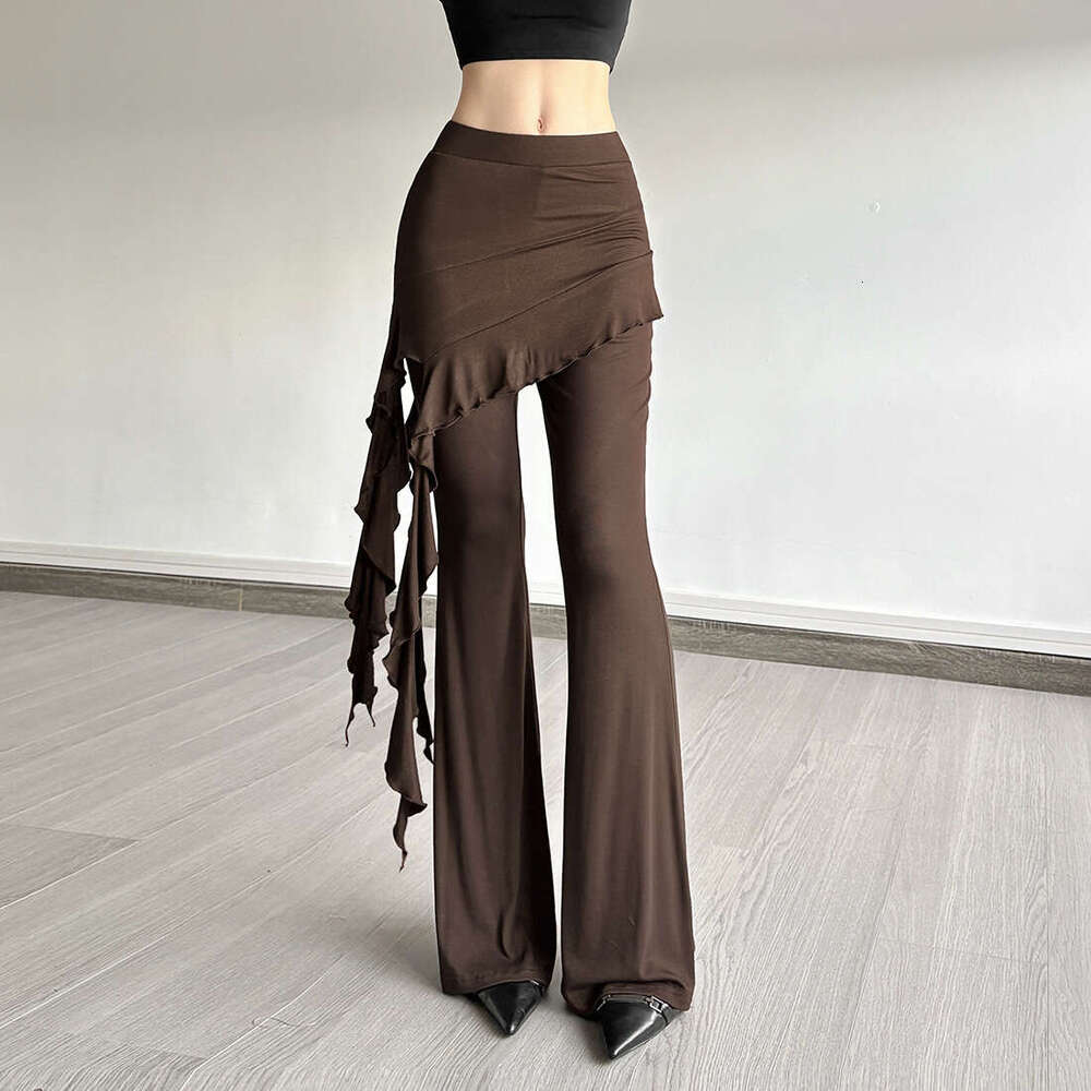 2025 Summer New Fashion Solid Color Draped Breathable Versatile Ribbon Straight Casual Pants b07