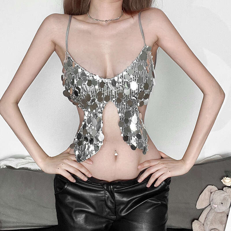 2024 Spring Summer New Women's Fashion Sexy Butterfly Sequin Camisole Tank Top 35b