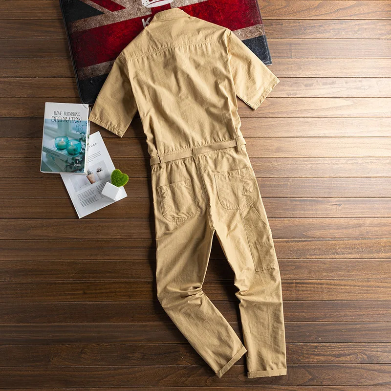 Summer Harajuka Mens Shortsleeved Jumpsuit Hip Hop Casual Multipockets Solid Color Cargo Overalls Fashion Trousers S5x 250725