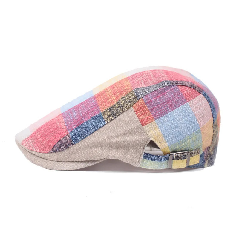 QBHAT Unisex Cotton Linen Colorized Plaid Berets Women Men Casual Peaked Cap Retro sboy Hats British Flat Ivy Caps 250723