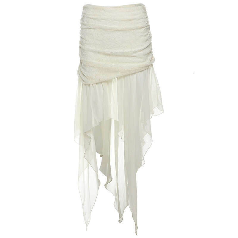 2025 Spring New Women's Fashion Solid Color Slim Fit High Waist Mesh Irregular Skirt 62a