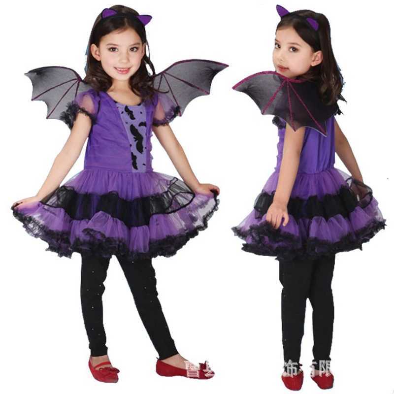Girls Purple Bat Dress Kids Cosplay Vampire Demon Costume With Wing Headwear Halloween Carnivat Witch Role Play Clothes Z250725