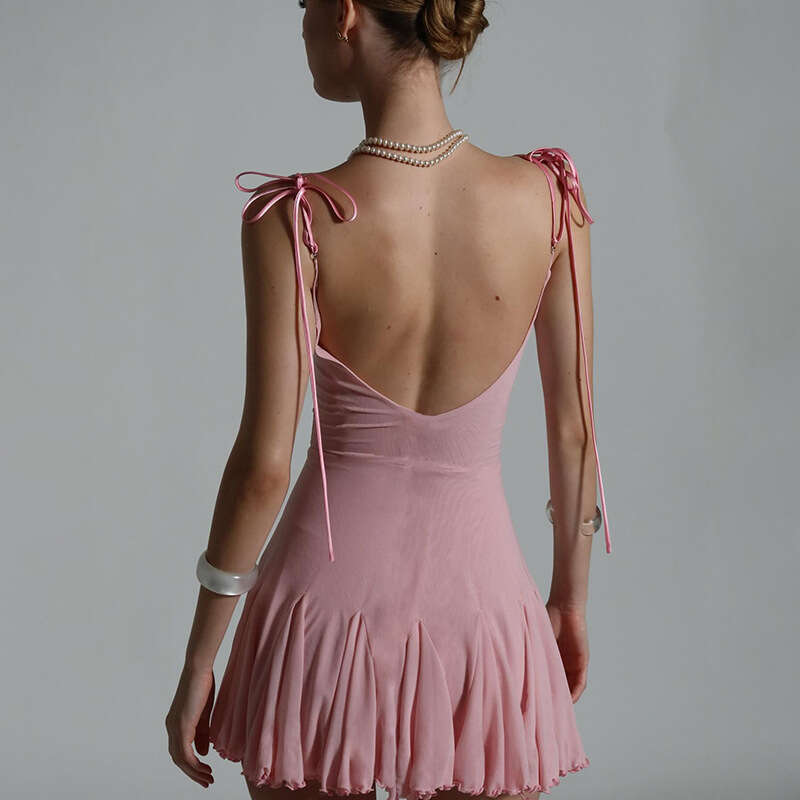 2025 Spring New Women's Solid Color Slim Fit Fashion V-neck Strap Sexy Backless Dress f40