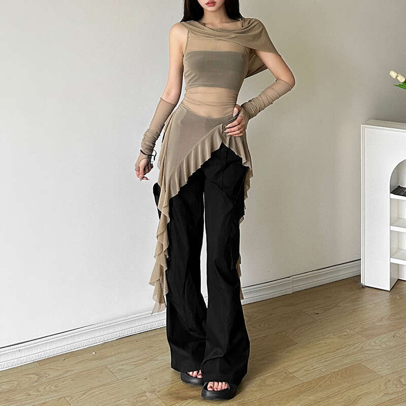 2024 Summer New Women's Solid Color Slim Street Fashion Hooded Sleeveless Mesh Top ff9