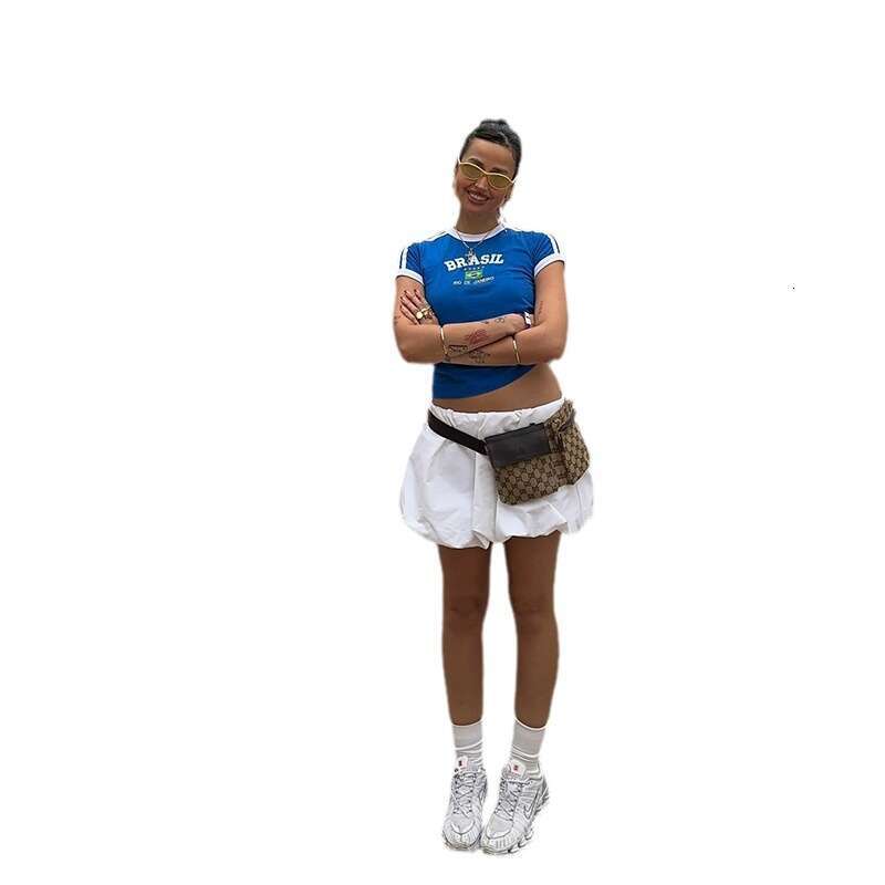 INS2024 Summer New Women's Solid Color Slim Street Fashion Round Neck Short Sleeve Top e91