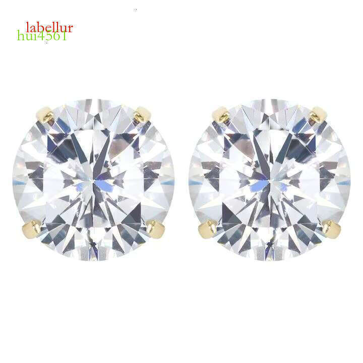 Iced solid pound Hiphop Bling 4-pole round bright pyroxene earrings