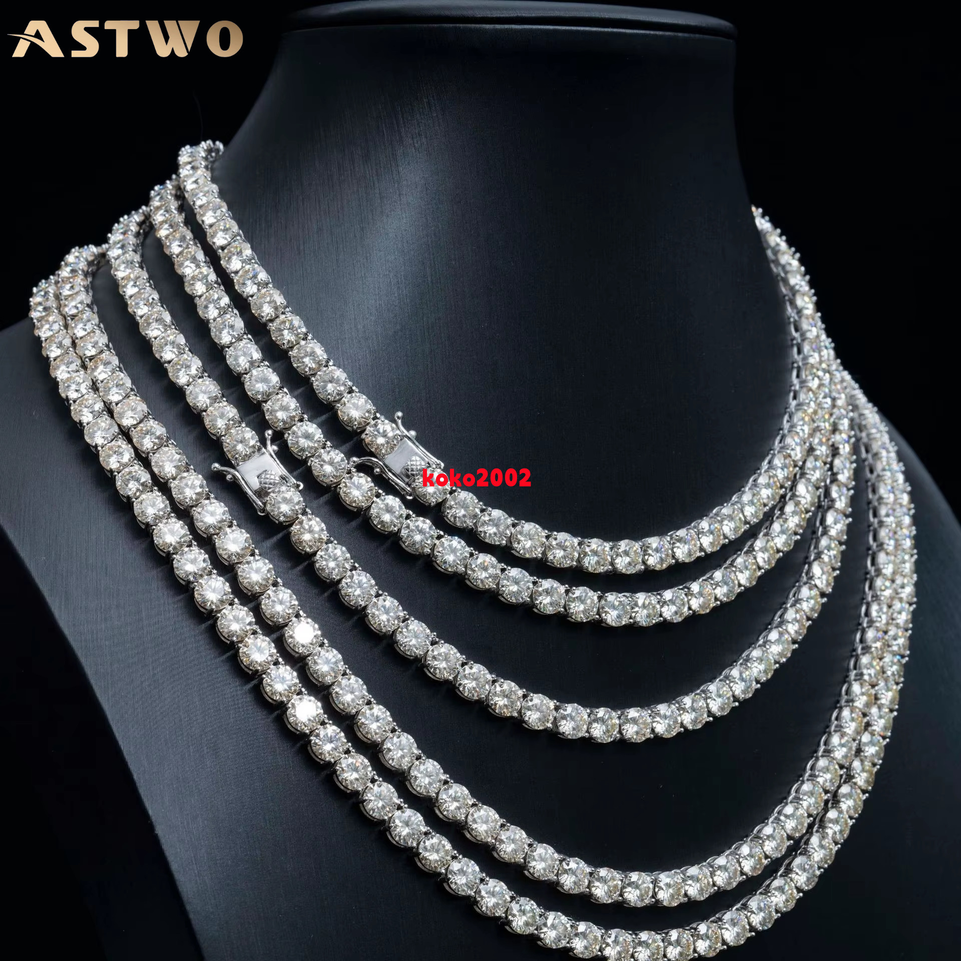Custom Moissanite Tennis Necklace 925 Silver VVS 3mm Round Iced Out Men Hip Hop Jewelry Link Moissanite Chain