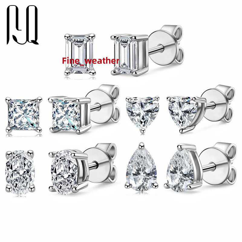 PYQ Multiple Shapes Moissanite Earrings 925 Vintage Sterling Silver Stud Earrings for Women Earing Sets Women Earings