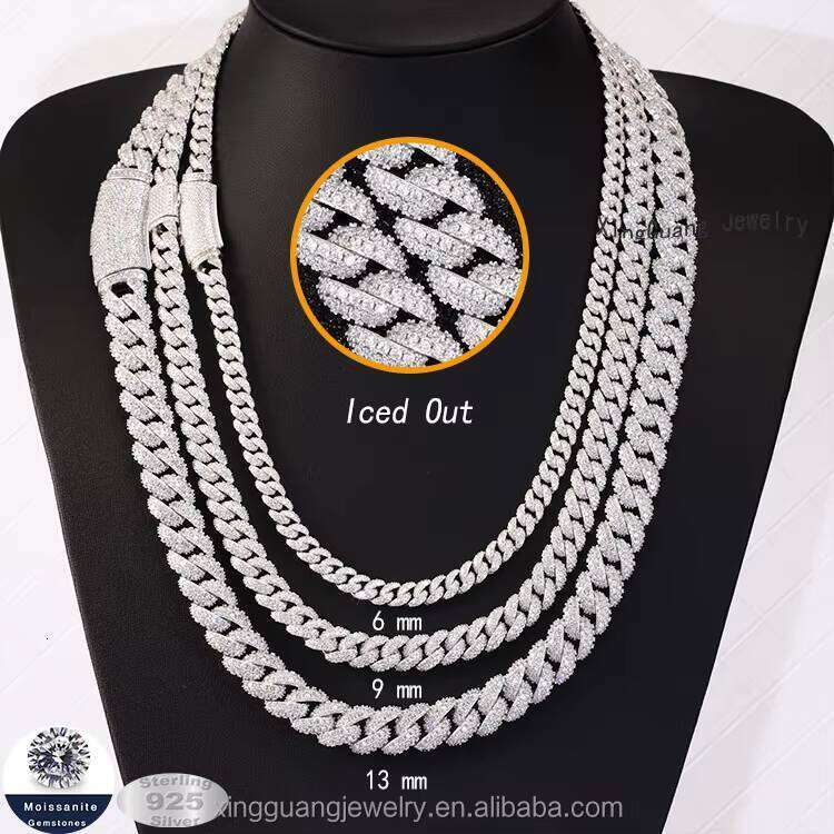 RTS 13mm Wide Iced Out VVS Dia Chain GRA Moissanite Sier Gold Plated Fine Jewelry Hiphop Necklace Bracelet