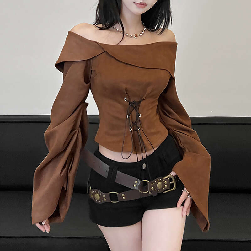 2024 Autumn Winter New Fashion Solid Color Sexy Off-Shoulder Long Sleeve Loose Top for Women f19