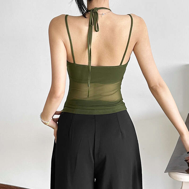 2025 Spring New Women's Solid Color Slim Street Fashion V-Neck Strap Backless Tank Top bcc