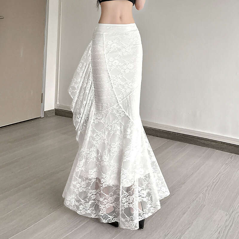2025 Summer New Street Fashion Sexy High Waist Bodycon Lace Trim Skirt for Women e38