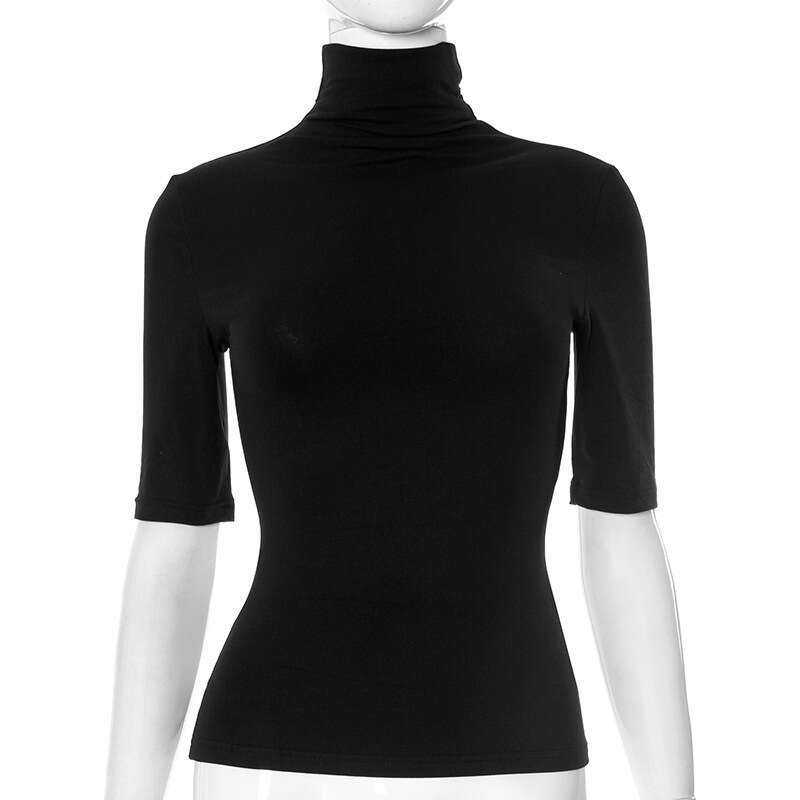 Ytp032 Spring Summer New Solid Color High Neck Half Sleeve Slim Fit Basic Women's T-Shirt Top B5
