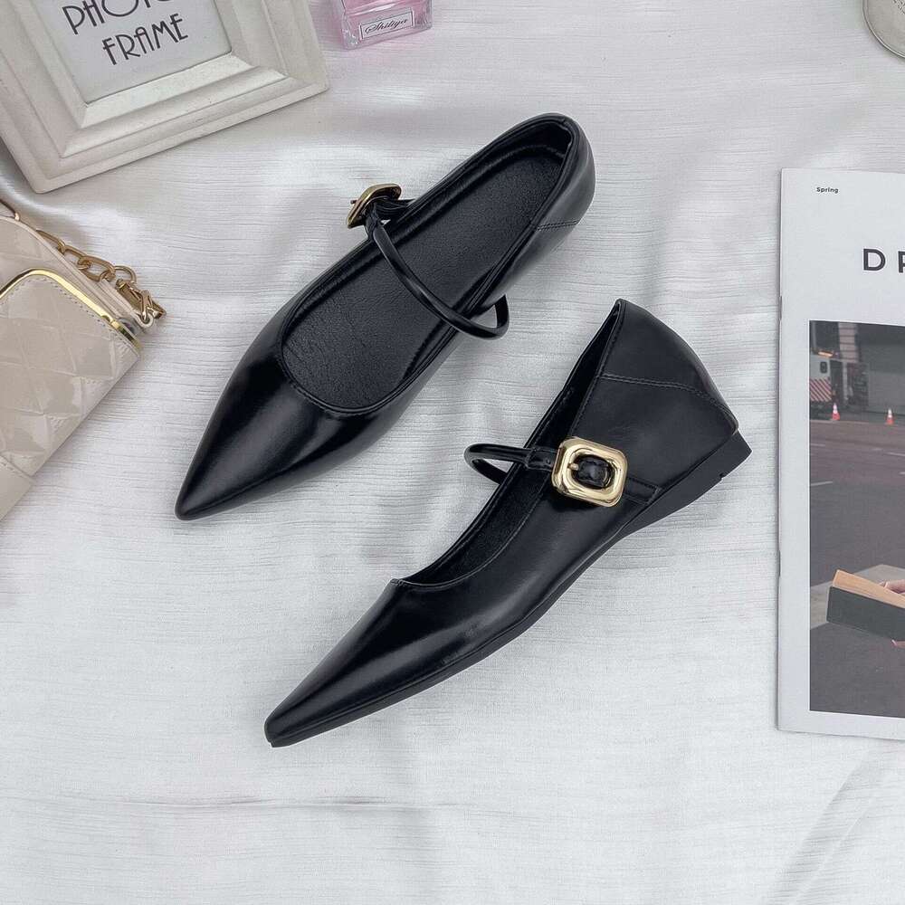 Designer Autumn Summer New Style Single Versatile Shallow Mary Jane Pointed Toe Women's Height Increasing Shoes for Women