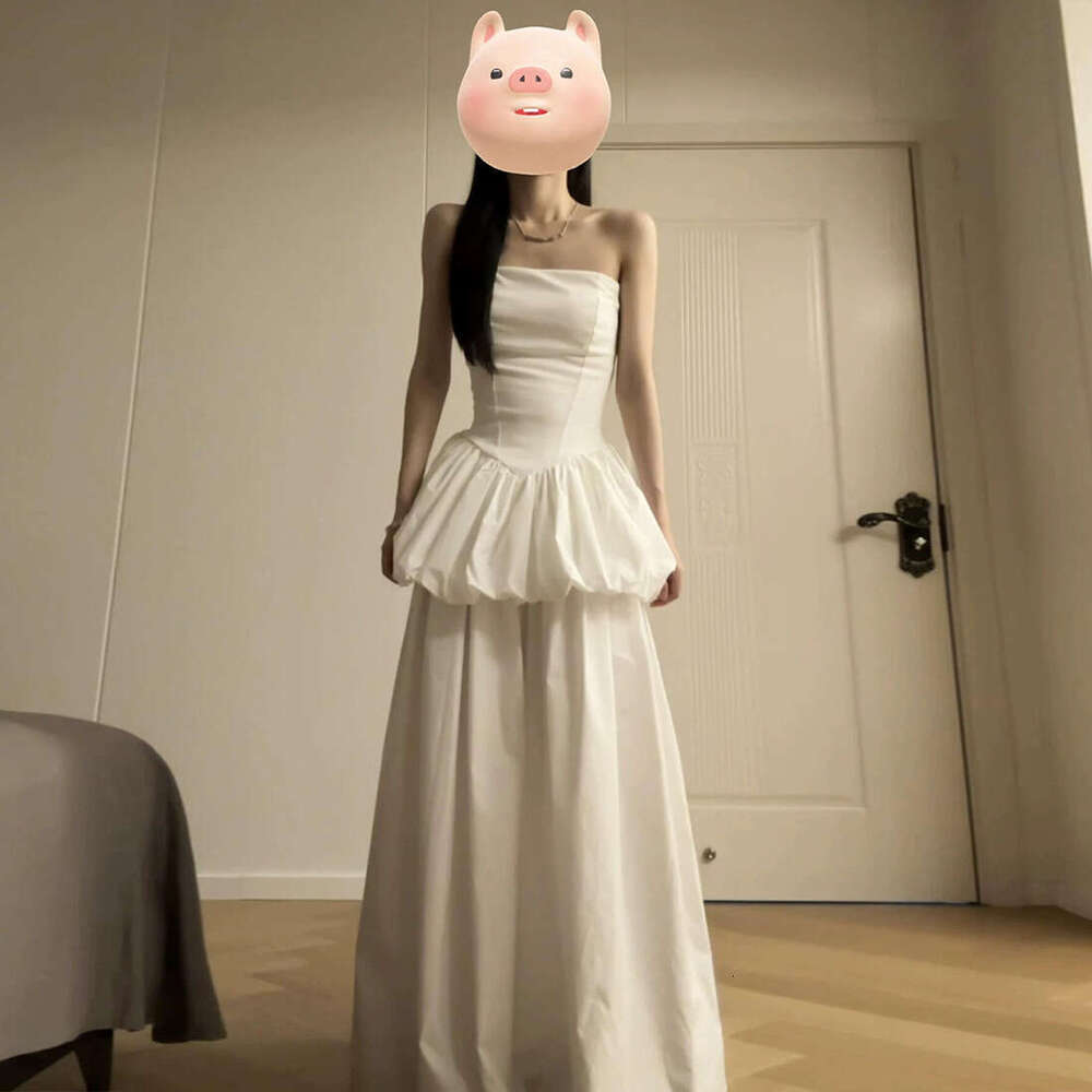 2025 Summer INS Style New Solid Color Waist-Cinching Flower Bud Strapless Slim Elegant Dress ea5