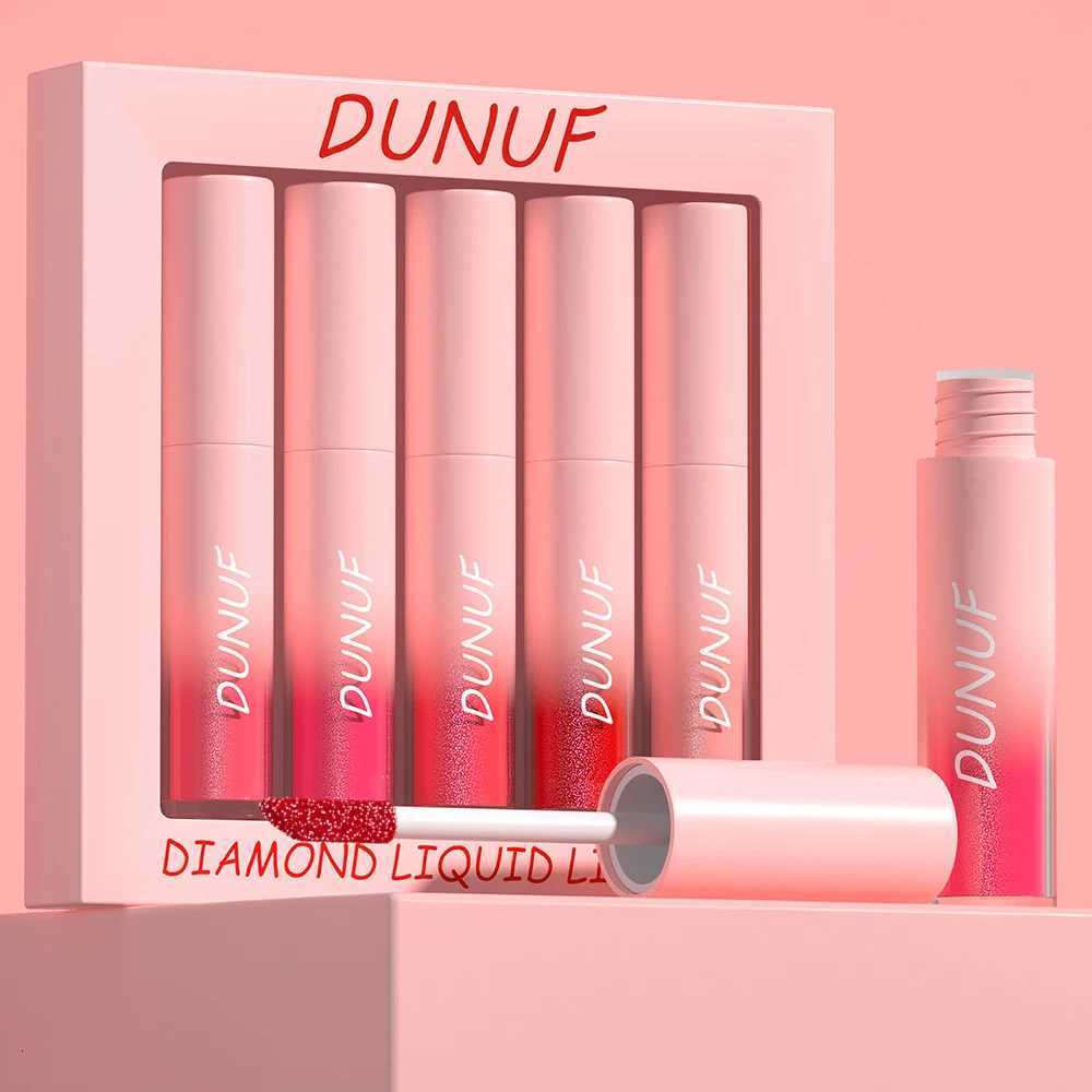 DUNUF 5-piece Set of Matte Diamond Sparkle Lipsticks and Lip Gloss Waterproof and Transfer-proof Lipstick SetXJ250724