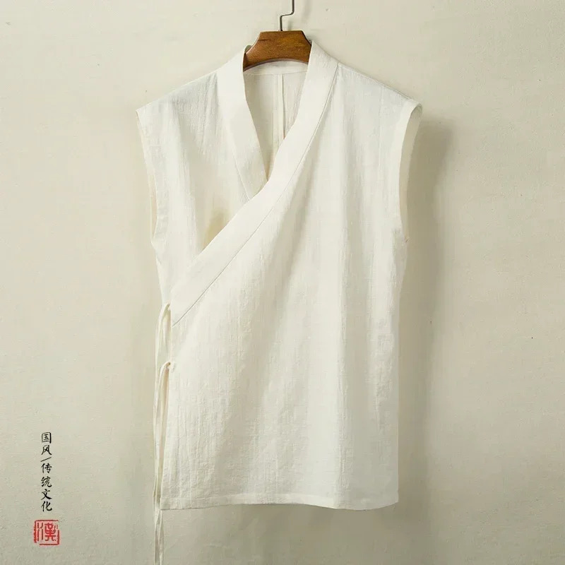 Chinese Traditional Clothing Hanfu Vest Men Linen Cotton Sleeveless Top Mens Tang Suit Kimono Cardigan 250725