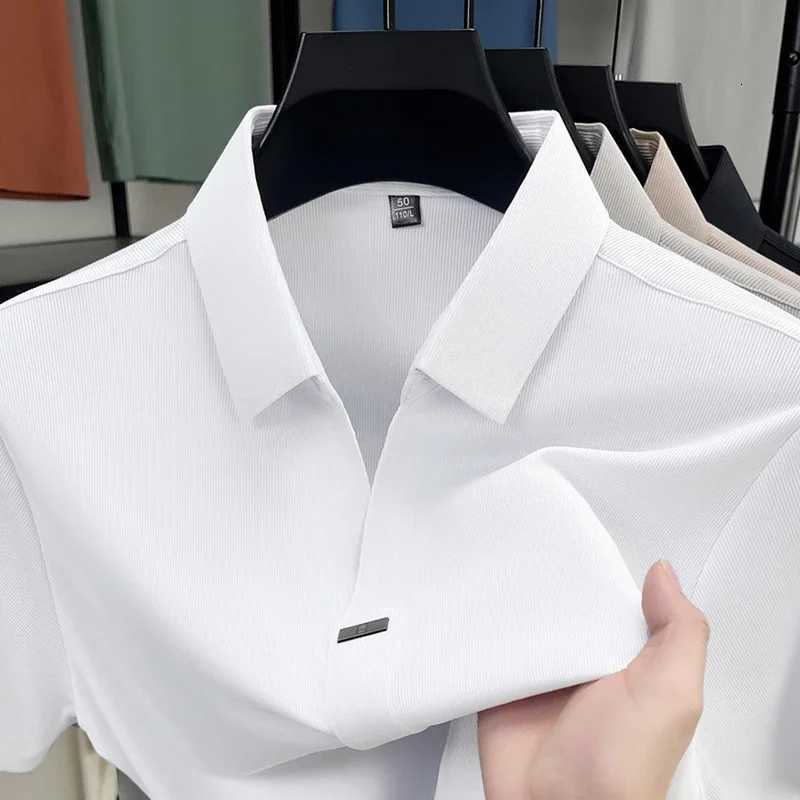 2025 New Mens Casual and Fashionable Solid Color Short Sleeve Polo Shirt Comfortable and Versatile Summer T-shirt XJ250725