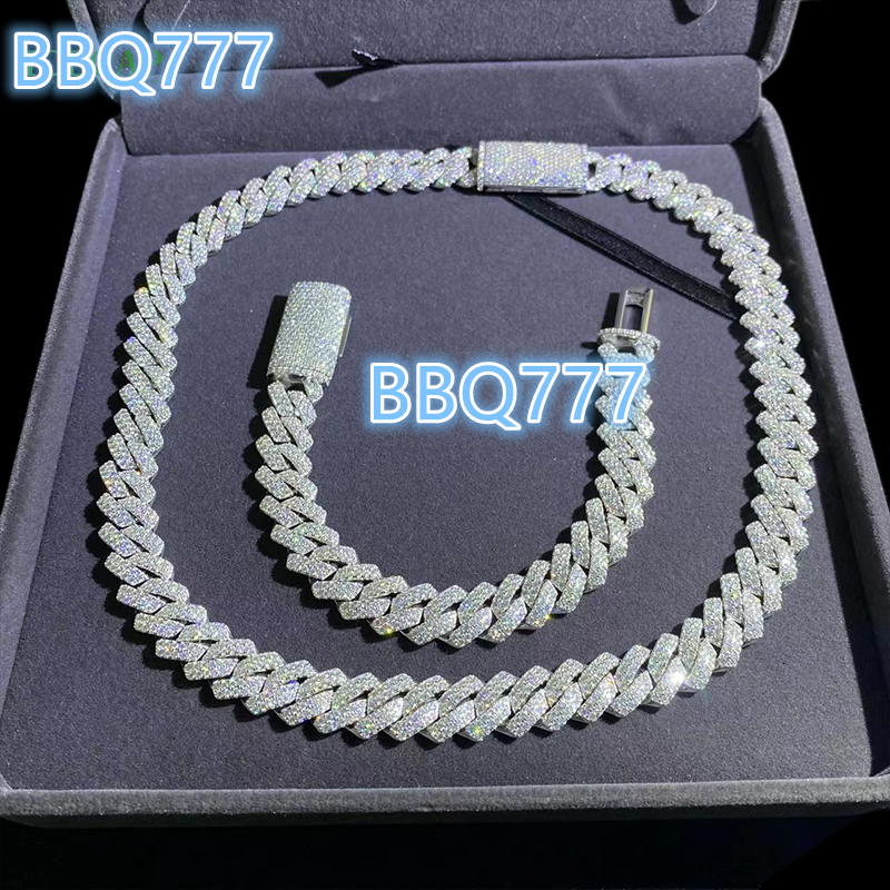 Wholesale VVS Moissanite Iced Chain for Mens 14mm Wide 925 Solid Silver 18k Gold Plated Diamond Rapper Cuban Link Necklace