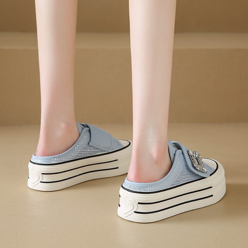 Ddmysports Thick Soled Closed Toe Half Slippers Women Summer New Breathable Mesh White Shoes Slip On Sandals For Outdoor Shoes