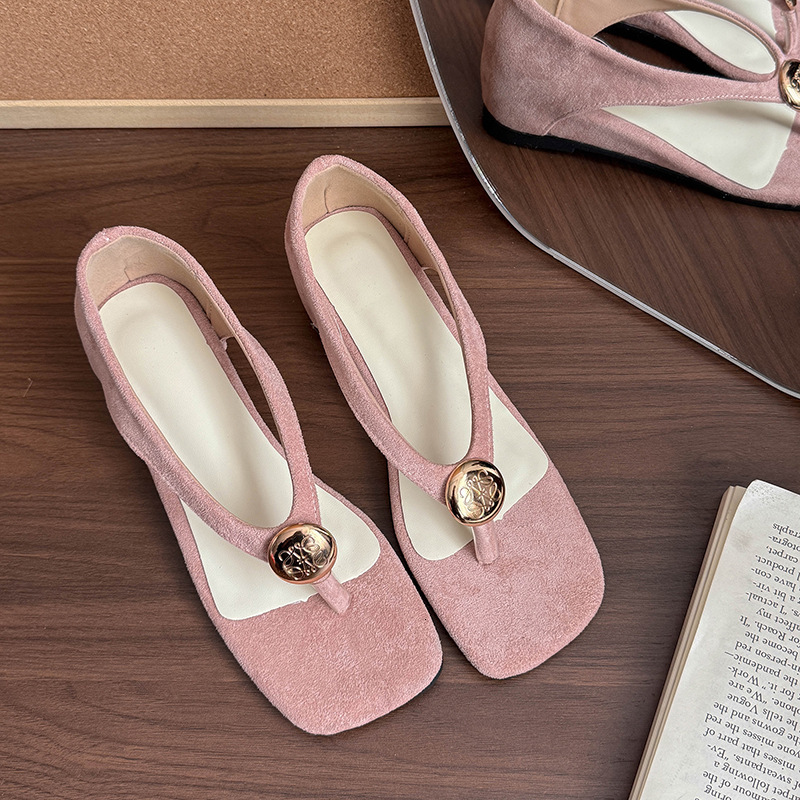 Ddmysports French Women S Sandals Summer Outdoor New Fairy Style Hidden Heel Metal Buckle Clip Square Toe Slippers Outdoor Shoes