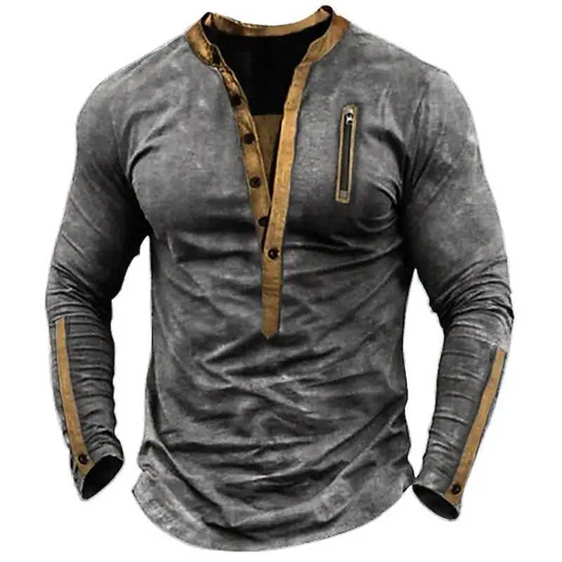 Summer Mens Outdoor Tactical Zipper Contrast Color Henry T-Shirt Y250724