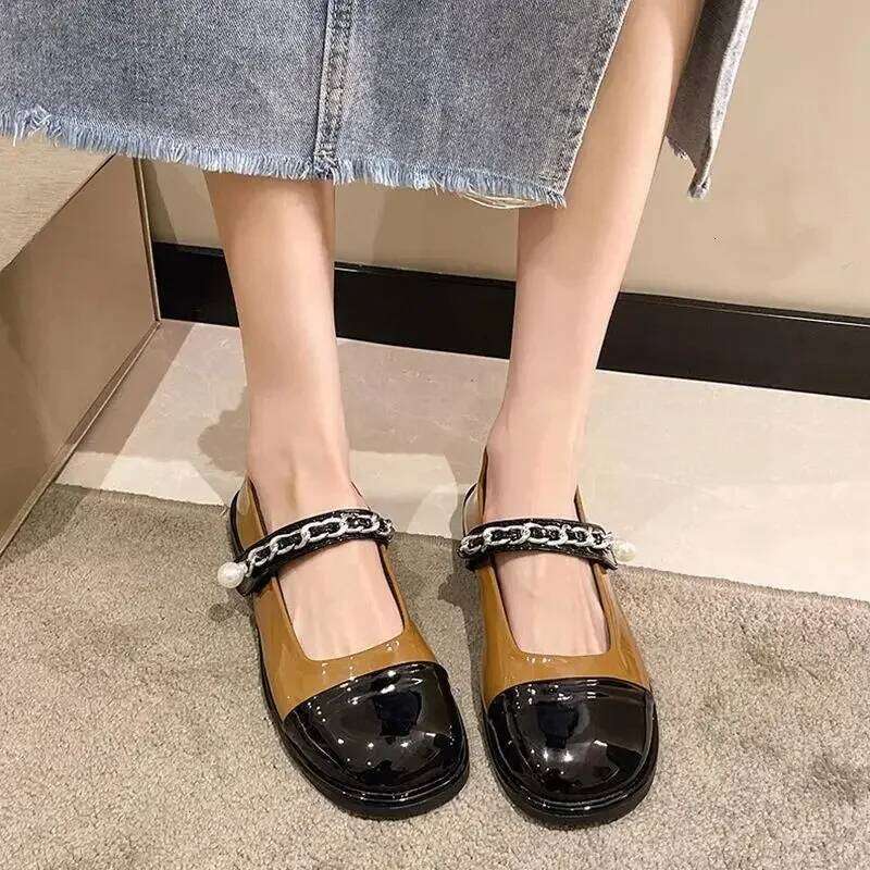 Ladies Footwear Low Heel Elegant Leather Casual Mary Jane Kawaii Women's Shoes Black Cute Japanese Style Lolita Round Toe