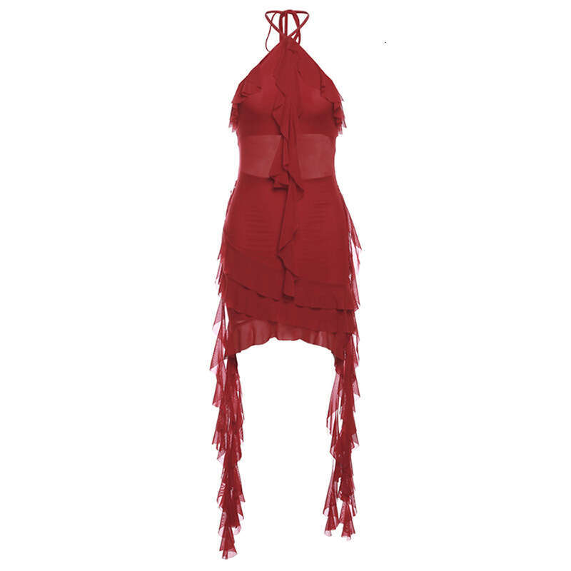 2023 Autumn Winter New Women's Solid Color Slim Fit High Waist Street Fashion Halter Neck Backless Dress 25f