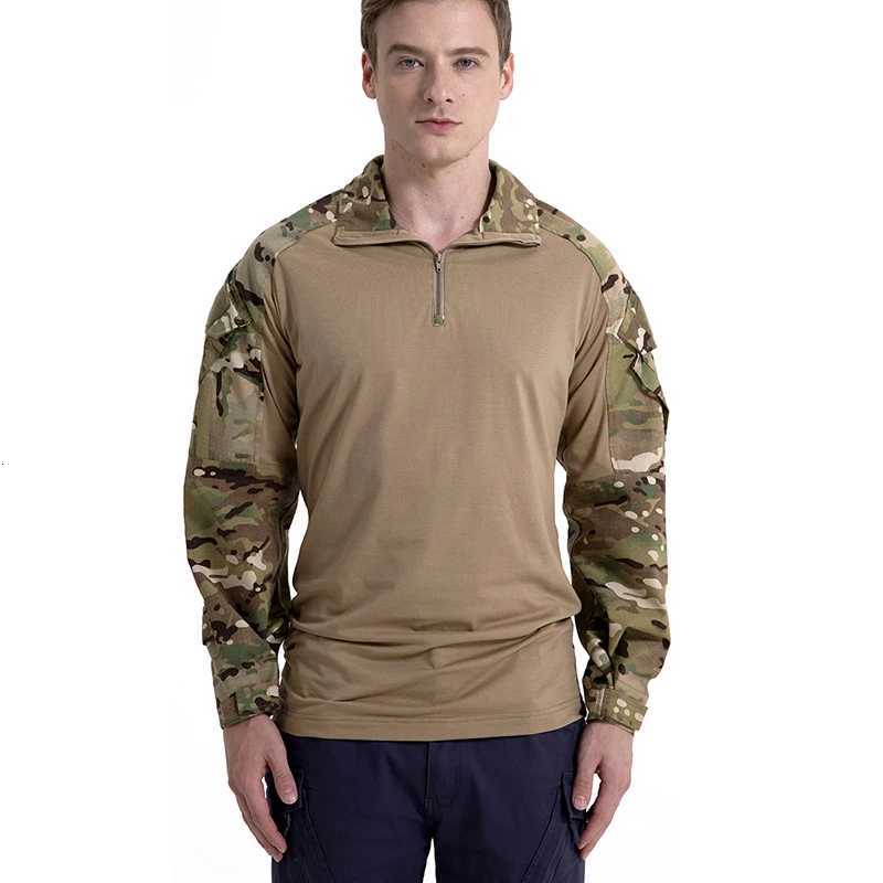 Mens Camouflage Tactical Shirt 1/4 Zip Long Sleeve Combat T Shirt Cotton Camo Uniform Airsoft Shirts Y250724