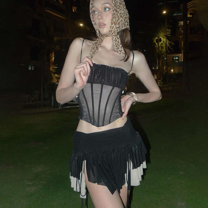 2025 Women's Summer New Sexy Strapless High-Waisted Short Skirt Set for Women 5e1