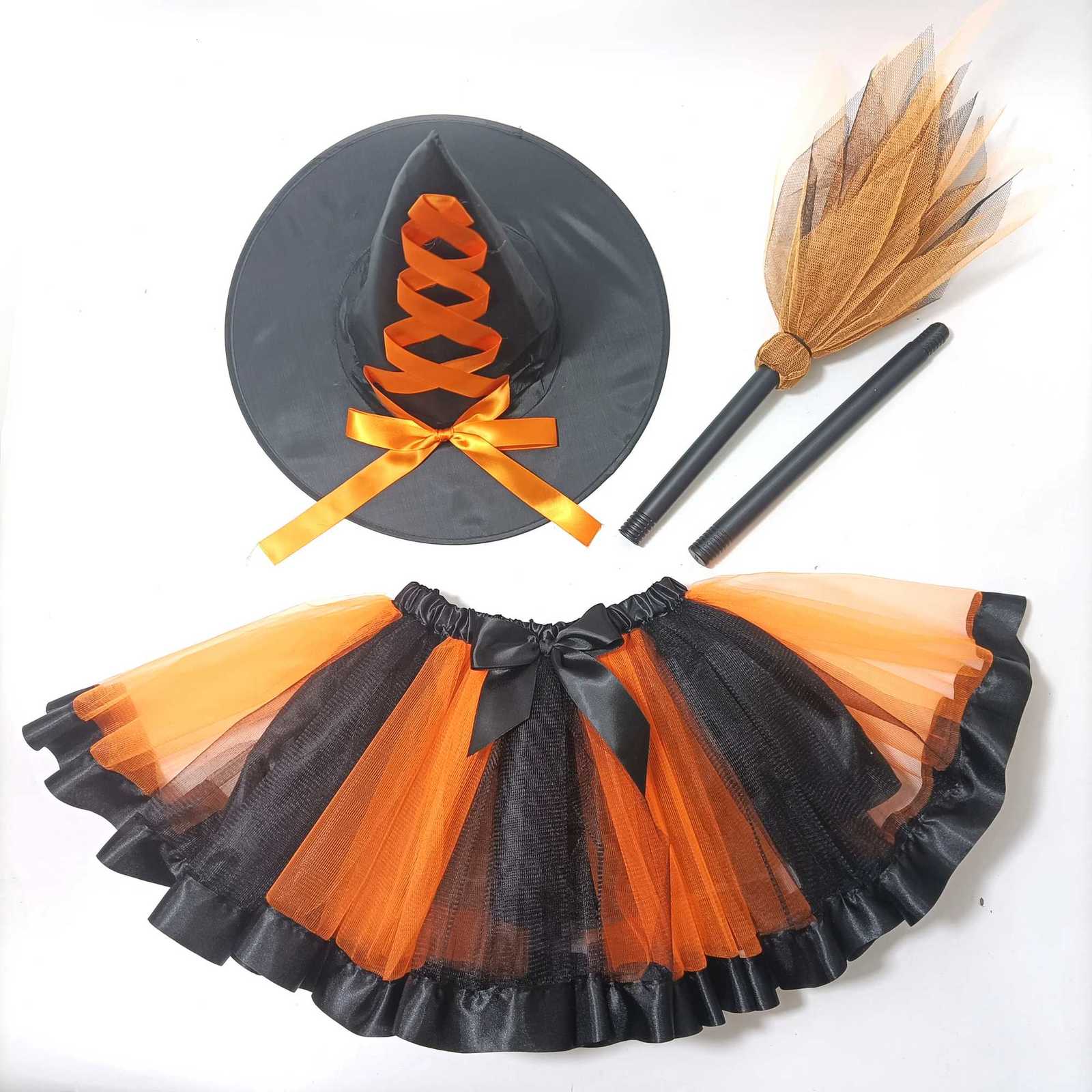 Girls Halloween Witch Costume Set for Cosplay Parties Includes Breathable Soft Lining Skirt Broom Hat for Children Z250725