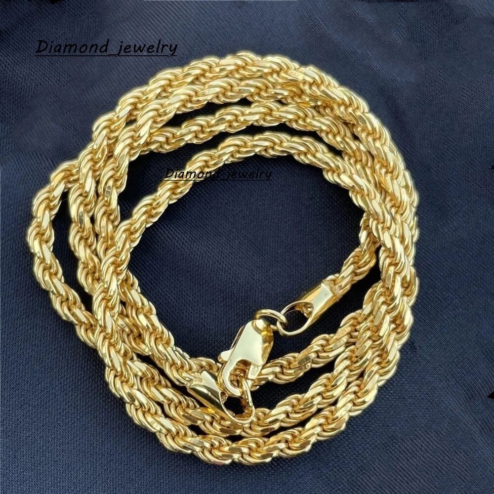 Large Stock Hip Hop Jewelry 1.9mm-6.0mm Rope Chain Necklace 925 Sterling Silver Gold Plated Rope Chains