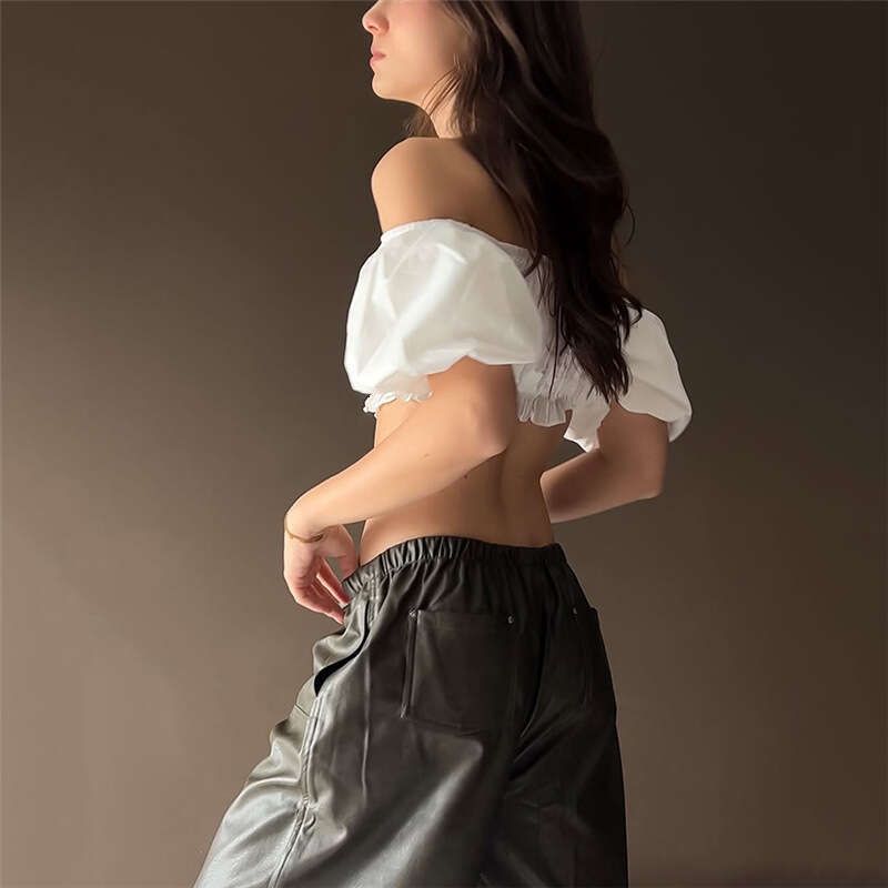 2025 Spring New Women's Fashion Solid Color Slim Street Style Off-Shoulder Short Sleeve Backless Top cfd