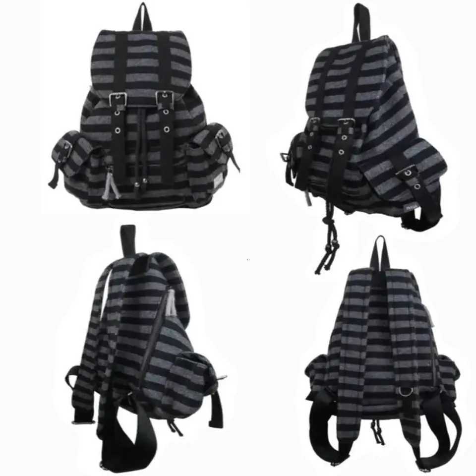 High Quality Korean Style Backpacks Drawstring Design Large Capacity Casual Bookbags Soft Flat Stripe Tote Bags Y250724