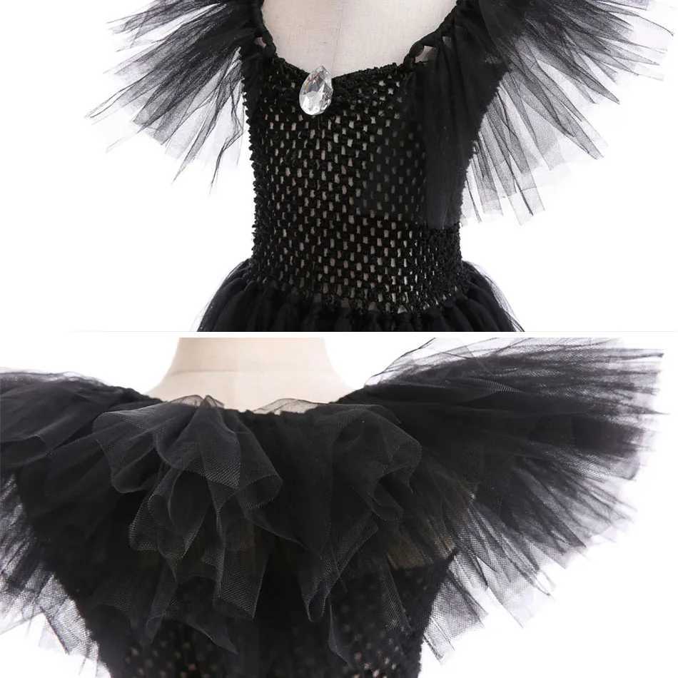 Child Halloween Costume Evil Witch Cosplay Clothes Girl Disguise Dress Kids Maleficent Black Tulle Outfits Fantasy Par Clothes Z250725