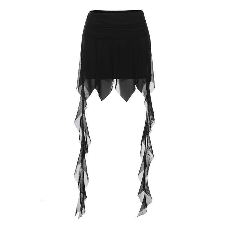 2024 Summer New Women's Solid Color Slim Street Fashion High Waist Sheer A-line Skirt 3c5