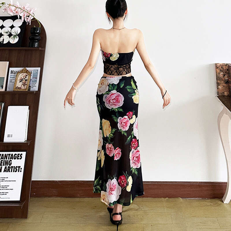 2025 Spring New Women's Solid Color Slim Fit Tube Top Vest Fashion Low Waist Bodycon Skirt 6c0