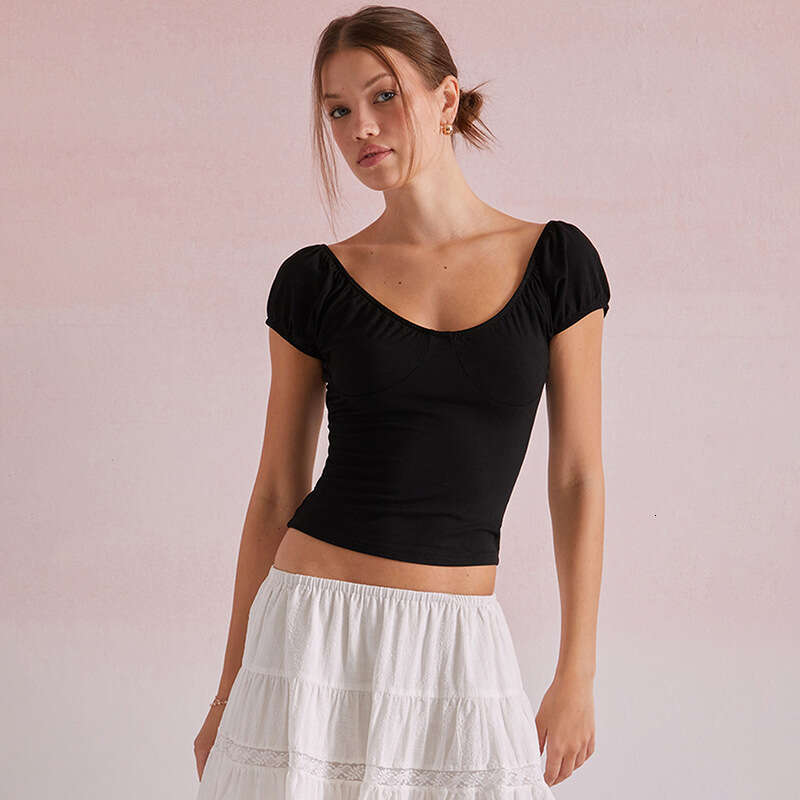 Ytp136 Women's Summer New Solid Color Short Sleeve V-Neck Simple Backless Casual Top T-Shirt B5