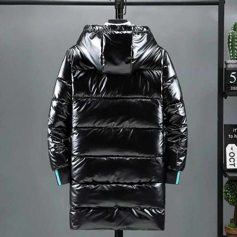 Mens Mid Length Cotton Down Jacket Thick Down Overcoat Glossy Coat Quilted Hoodie Hat Winter Trend Casual New X250725